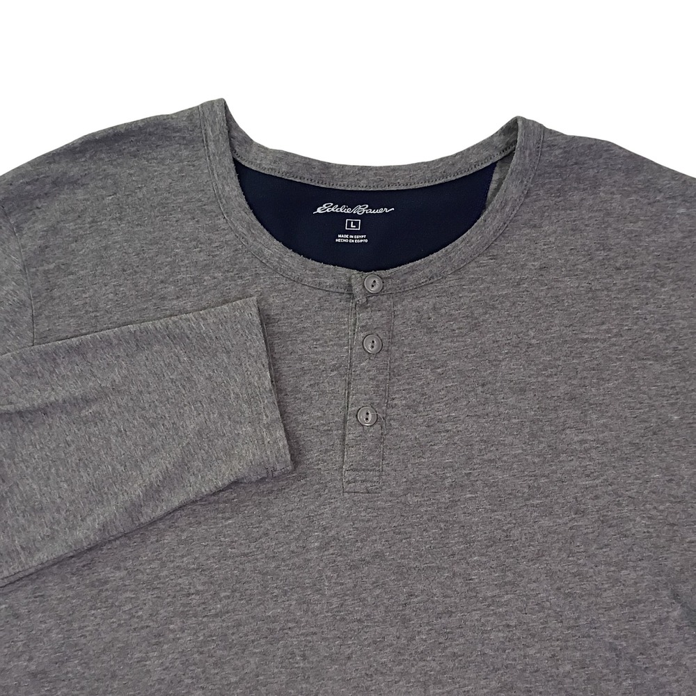 Eddie Bauer Men's Large Gray Long Sleeve Henley Shirt 3 Button - Picture 1 of 12